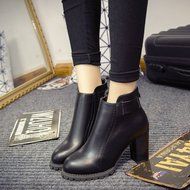 Spritech(TM) Women's Girls Fashion Non-slip Winter High Heel British Style Ankle Boot Leather Zip Boots Black N6