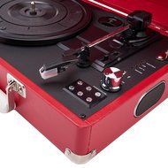 GPO Attache Briefcase Style 3-Speed Portable Vinyl Turntable with Built-in Stereo Speakers and USB Stick for Recording... N25