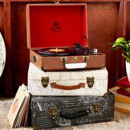 GPO Attache Briefcase Style 3-Speed Portable Vinyl Turntable with Built-in Stereo Speakers and USB Stick for Recording... N27