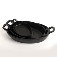 Insideretail 1006012345ABCDE Premium Quality Cast Iron Oval Stackable Roasting Dish, Medium, Black, Set of 5