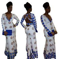 Women Dress,Haoricu Women Backless Skintight Casual Traditional African Print Long Sleeve Party Dress N3