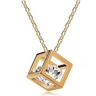 Magic Gold&amp;Silver Cube Crystal Rhinestone Charm Pendant Necklace Chain Lady Gift N2