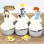 Yunko 24 Pcs Cute Decorative Cupcake Muffin Toppers Wild Animals Zoo Zebra Lion Tiger Elephant Giraffe Baby Shower...