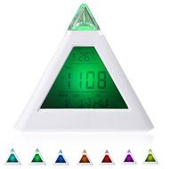 7 LED Color Changing Pyramid Digital LCD Snooze Alarm Clock Triangle Thermometer C/F relogio de mesa reloj despertador