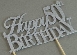 All About Details Silver Happy-50th-birthday Cake Topper