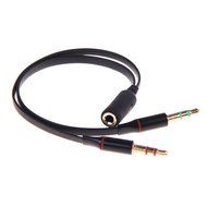 HTTX 3.5mm Female to 2 Male Gold Plated Headphone Mic Audio Y Splitter Flat Cable, (Black, 2-Pack) N3