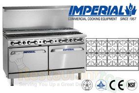 Imperial Commercial Restaurant Range 60 With 10 Step Up Burners 2 Standard Ovens Propane Ir-10-Su