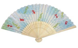 Folding Fan (21cm) Running water Goldfish Pattern, White N3