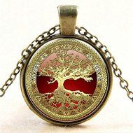 Vintage Retro Punk Cabochon Glass Pendant Silver Bronze Chain Necklace Jewelry N2