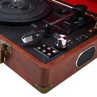 GPO Attache Briefcase Style 3-Speed Portable Vinyl Turntable with Built-in Stereo Speakers and USB Stick for Recording... N34
