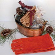 GIFT SET - Fireplace Hearth Woodstove Fire Starter Collection - BRONZE TUB SAMPLER w GLOVES N4