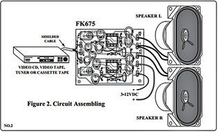SMALL POWER AMPLIFIER 2W STEREO WITH 2 x 160 Ohm SPEAKER ASSEMBLED Electronic Circuit : FA675