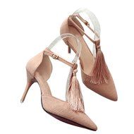 Spritech(TM) Women Girl Summer Tassels Decorated Strap High Heel Stiletto Pumps Shoes Camel 39 N2