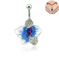Crystal Blue Flower Body Piercing Belly Button Navel Ring Bar Purple Rhinestone