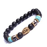 Natural Stone Gold Buddha Head Beaded Yoga Energy Bracelet 7.5inch 19cm Lucky N3