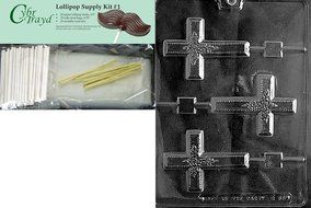 Cybrtrayd R068 Large Cross Lolly w/ Flowers Chocolate Candy Mold with Exclusive Cybrtrayd Copyrighted Chocolate... N2