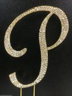 Crystal Rhinestone Covered Gold Monogram Wedding Cake Topper Letter P