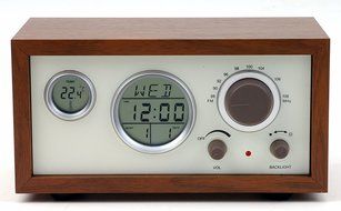NSK Radio Alarm Clock Classic Wood Frame with Time Calendar Temperature Display N2