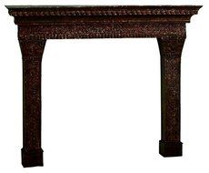 Ornate Brown Iron Fireplace Mantel | Embossed Shelf Old World