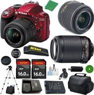 Nikon D3300 Red - International; Version (No Warranty), 18-55mm f/3.5-5.6 DX VR, Nikon 55-200mm f4-5.6G VR, 2pcs...