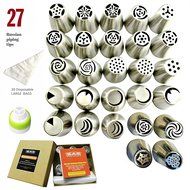 Russian Piping Tips 48pcs Set (27 XLarge nozzles 20 FREE disposable pastry bags tri coupler) 304 Stainless DELUXE...