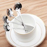 YOHA Creative Floral Coffee Spoon Delicate Teaspoon Sugar Dessert Spoon Ice Cream Spoon Scoop(4 pcs,B) N7