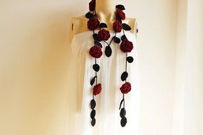 Burgundy Rose Scarf-Rose Crochet Scarf-Necklace Lariat Scarf- Burgundy and Black Scarf-Burgundy Neckwarmer-Vegan... N2