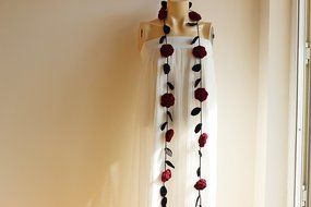 Burgundy Rose Scarf-Rose Crochet Scarf-Necklace Lariat Scarf- Burgundy and Black Scarf-Burgundy Neckwarmer-Vegan... N3