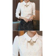 Evtech(tm) Women's Floral Long-sleeve Collar Pullover Polo Slim Casual Fashion Style Shirt - S N6