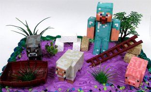 13 Piece MINECRAFT Themed Birthday Cake Topper Set Featuring Minecraft Characters and Decorative Themed Accessories