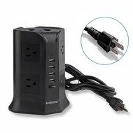 ISelector Charging Station with 4 USB, 8 AC Outlet and Power Cord 6.5 Feet (Black)