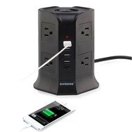 ISelector Charging Station with 4 USB, 8 AC Outlet and Power Cord 6.5 Feet (Black) N2