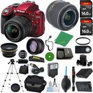 Nikon D3300 Red DSLR - International Version (No Warranty), 18-55mm f/3.5-5.6 DX VR, 2pcs 16GB Memory, Camera...