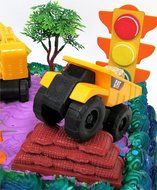 15 Piece CONSTRUCTION TRUCKS Themed Birthday Cake Topper Featuring Heavy Duty Equipment Vehicles and Decorative... N2