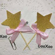 DOOXOO Gold Star Cupcake Toppers Gold Glitter Cake Toppers Birthday Cake Toppers Wedding/Anniversary Cake Toppers...