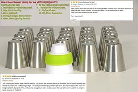 Russian Piping Tips 48pcs Set (27 XLarge nozzles 20 FREE disposable pastry bags tri coupler) 304 Stainless DELUXE... N4