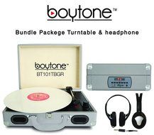 Boytone Bundle Package BT-101TBGR Turntable, AC-DC Built in Rechargeable Battery, 2 Speakers, 3 Speed, LCD Display...
