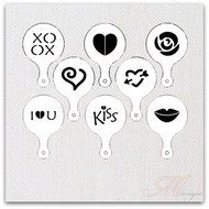 Set 8 Piece Hot Chocolate and Cupcake Stencil for Cake Decorating, Valentine Design