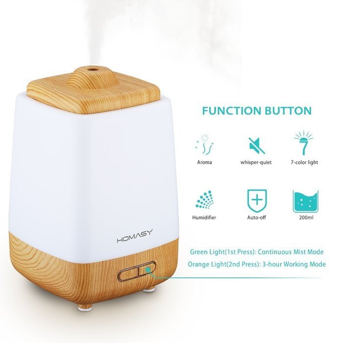 Homasy 200ml Aroma Essential Oil Diffuser, Wood Grain, Night Light with 7 Color LED Changing for Yoga Spa Home... N4