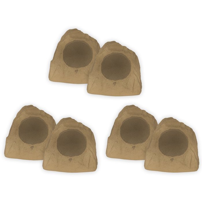 Theater Solutions 6R8S Outdoor Sandstone 8" Rock 6 Speaker Set for Deck Pool Spa Yard Garden N4