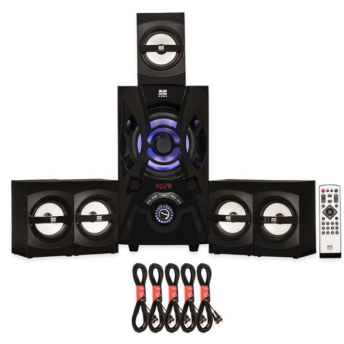 Blue Octave B53 Home Theater 5.1 Bluetooth Speaker System with FM and LEDs and 5 Extension Cables