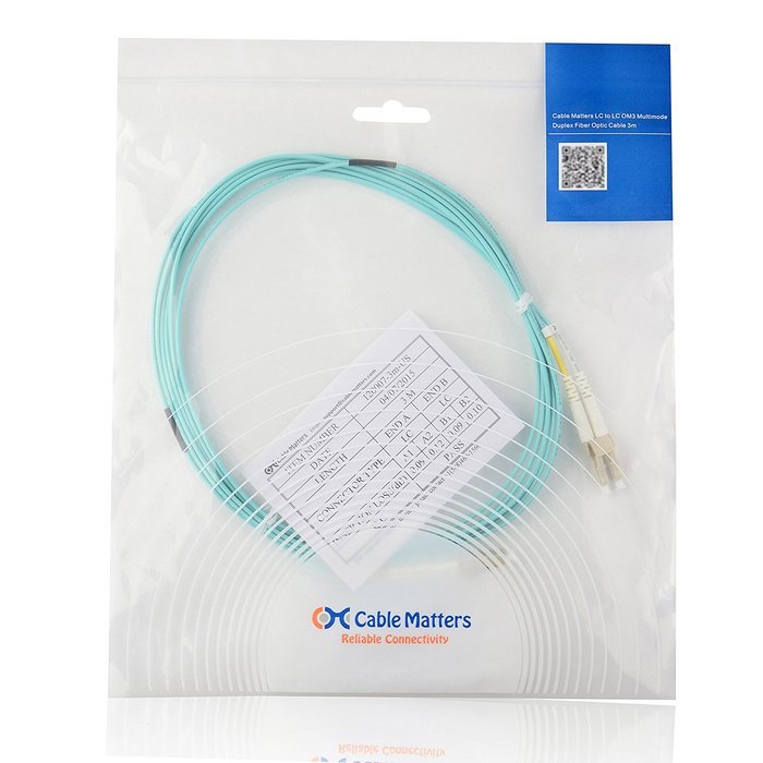 Cable Matters 10Gb 40Gb Multimode OM3 Duplex 50/125 OFNP Fiber Patch Cable LC to LC - 10m N51
