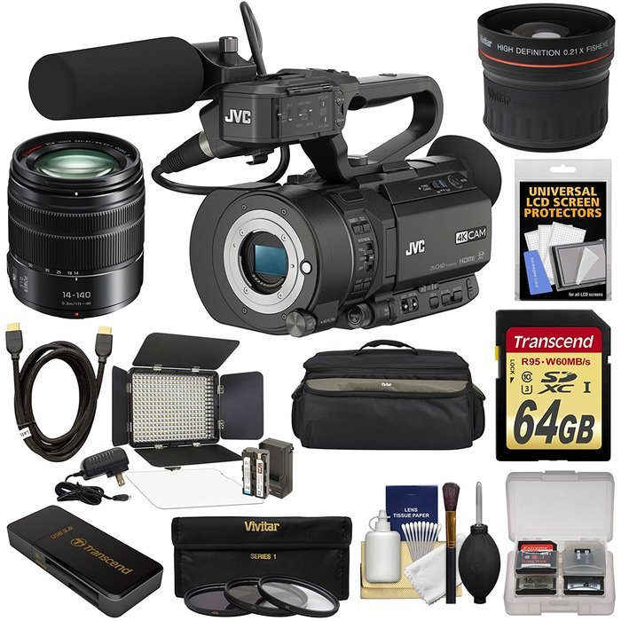 JVC GY-LS300CHU Ultra 4K HD 4KCAM Super 35 Pro Camcorder & Mic Top Handle Audio Unit with Panasonic 14-140mm MFT... N4