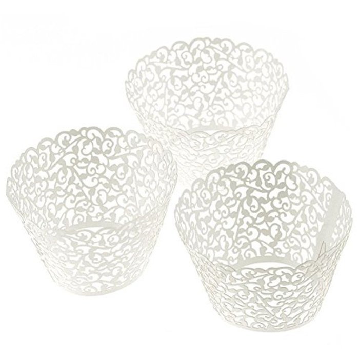 Yansanido 12 set pink Filigree Artistic Bake Little Vine Lace Laser Cut Cupcake Wrapper Cup Muffin Case Trays... N9