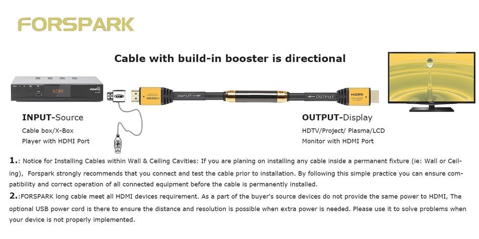 FORSPARK High Speed Ultra HDMI Cable with Ethernet and Supports 4K, 3D, 1080p, 10-Feet, Matt Gold Case N6