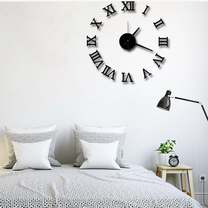 MuLuo DIY Acrylic mirror wall clock 3D Roman numerals design&Home Decor stickers wall Watches black N7