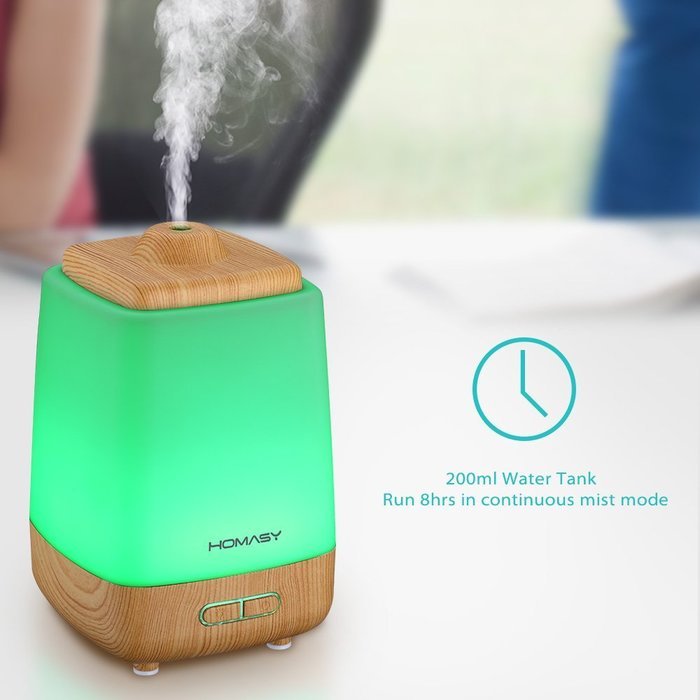 Homasy 200ml Aroma Essential Oil Diffuser, Wood Grain, Night Light with 7 Color LED Changing for Yoga Spa Home... N7