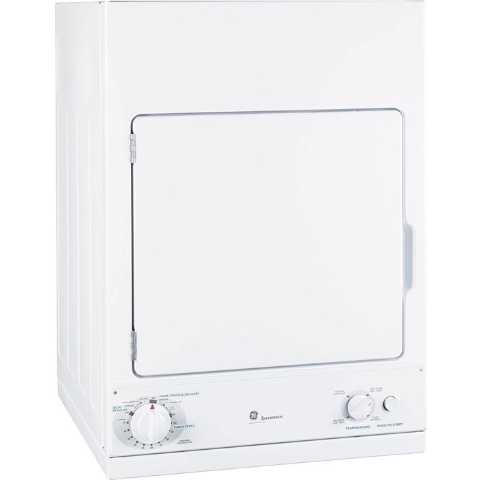GE DSKS433EBWW Spacemaker 3.6 Cu. Ft. White Stackable Electric Front Load Dryer