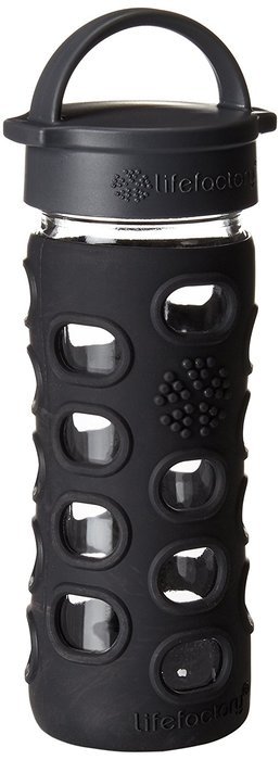 Lifefactory 12-Ounce BPA-Free Glass Water Bottle with Leakproof Cap & Silicone Sleeve, Black N2
