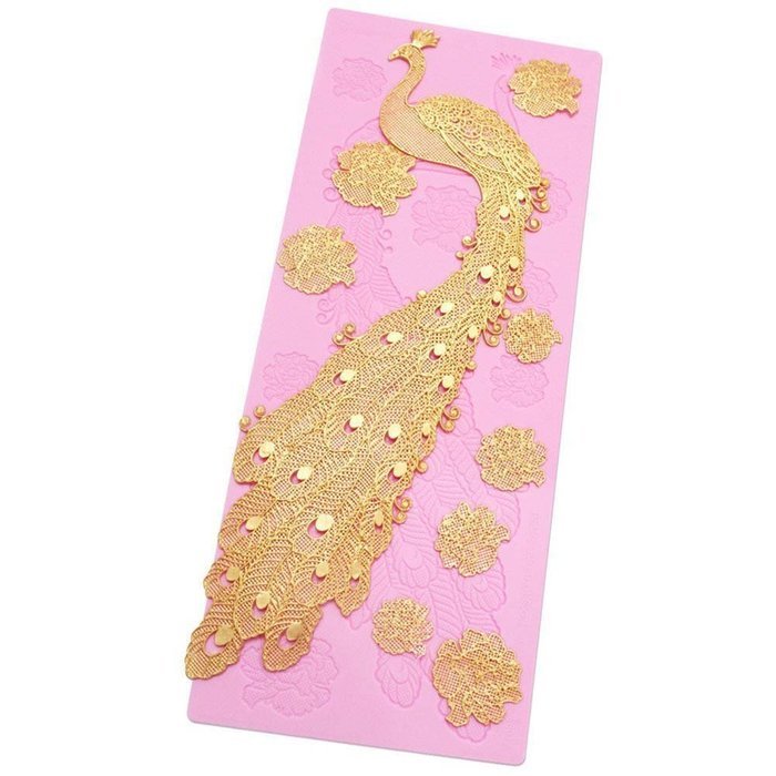 BUYBUYMALL Peacock Lace Fondant Mat Mould Silicone Cake Decorating Baking Mold Cake Decorating Tools
